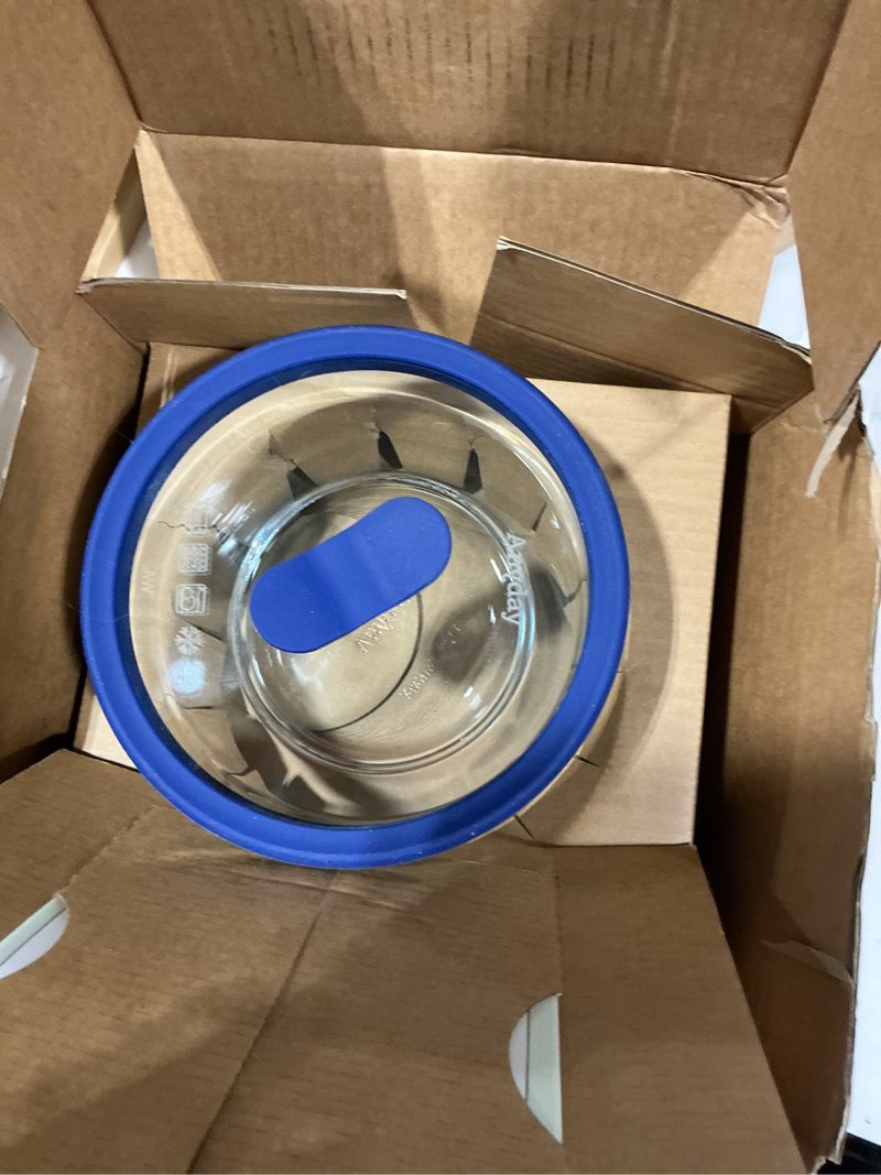 Condition photo showing Good Condition for anyday 4-cup glass food storage with glass lid, round deep dish | plastic-free meal prep & microwave cookware | stackable airtight storage container with vented lid for microwave-safe reheating clear - blueberry