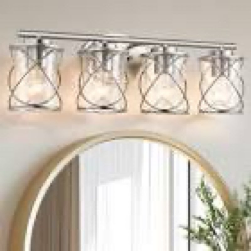 4-Lights Bathroom Light Fixtures, Brushed Nickel Modern Vanity Light Over Mirror, Bathroom Wall Lamp