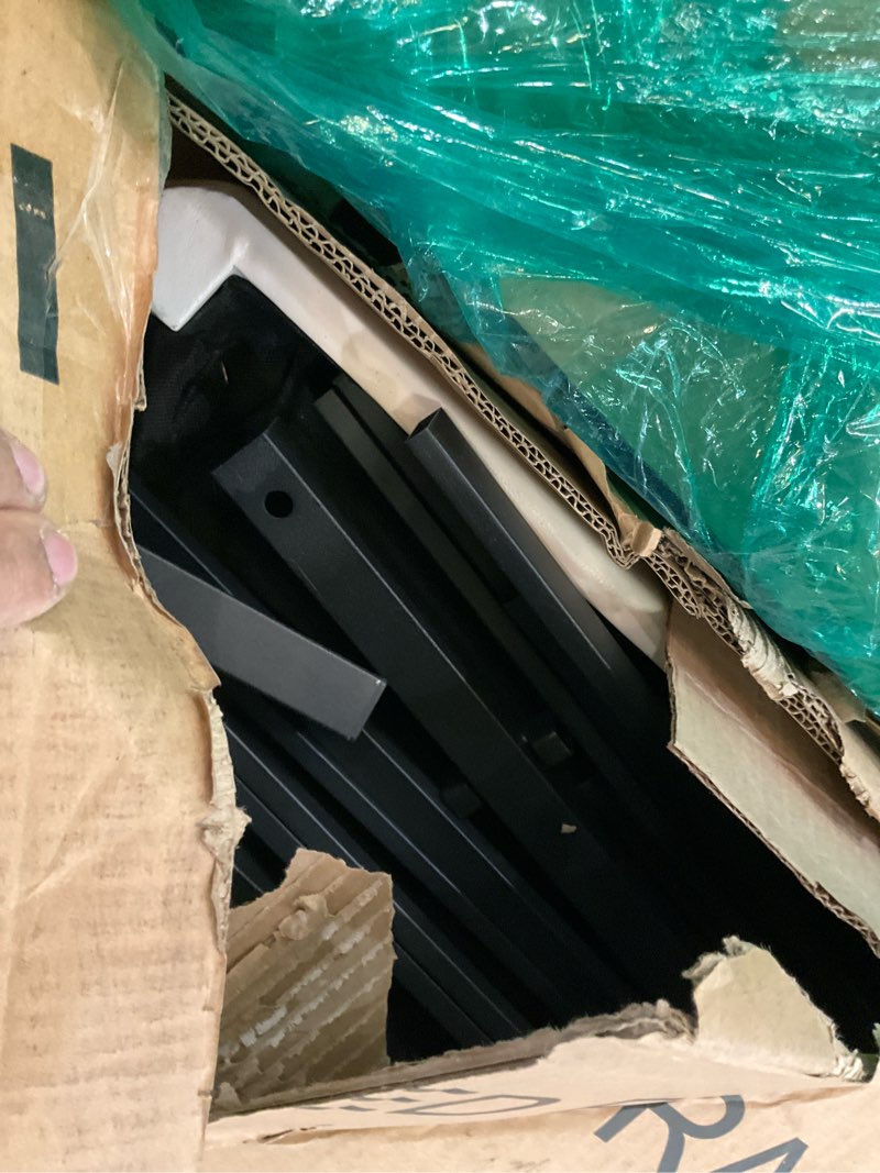 Condition photo showing As Is for bed frame, full size floating platform bed frames with upholstered button-tufted adjustable headboard, rgb led lights, no box spring needed, easy assembly, white. queen (u.s. standard)