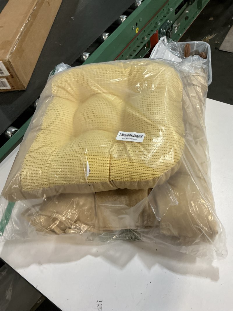 Condition photo showing Good Condition for Klear Vu Omega Non-Slip Rocking Chair Cushion, Assembled in USA, Thick Tufted Design, Includes Seat Pad & Back Pillow with Ties, 17x17 Inches, 2-Piece Set, Honeycomb Natural