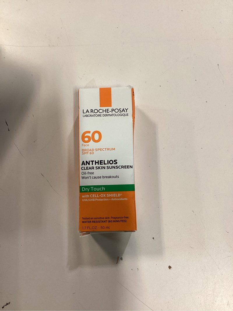Condition photo showing New/Like New for la roche-posay anthelios clear skin sunscreen dry touch spf 60, oil free sunscreen for face, oil absorbing, broad spectrum spf + antioxidants, non-greasy, oxybenzone free, travel size 3 fl oz (pack of 1)