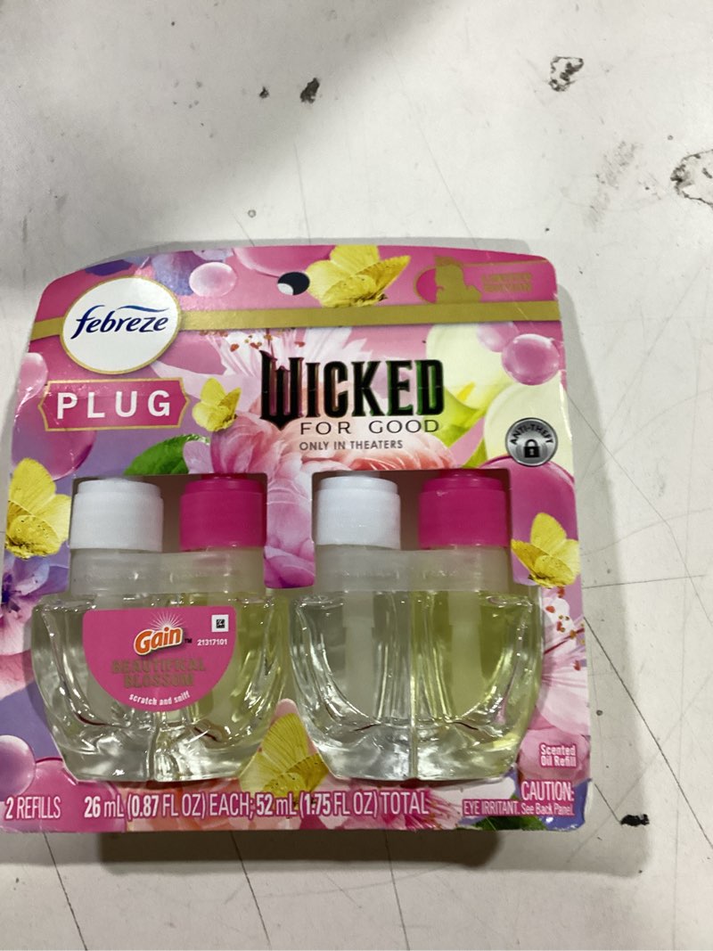 Condition photo showing New/Like New for Febreze Plug In Air Freshener, "Wicked: For Good" Limited Edition Odor-Fighting Scented Oil Refill, Air Fresheners for Home and Bathroom and Kitchen, Long Lasting, Wicked Beautifical Blossom, 2 Count
