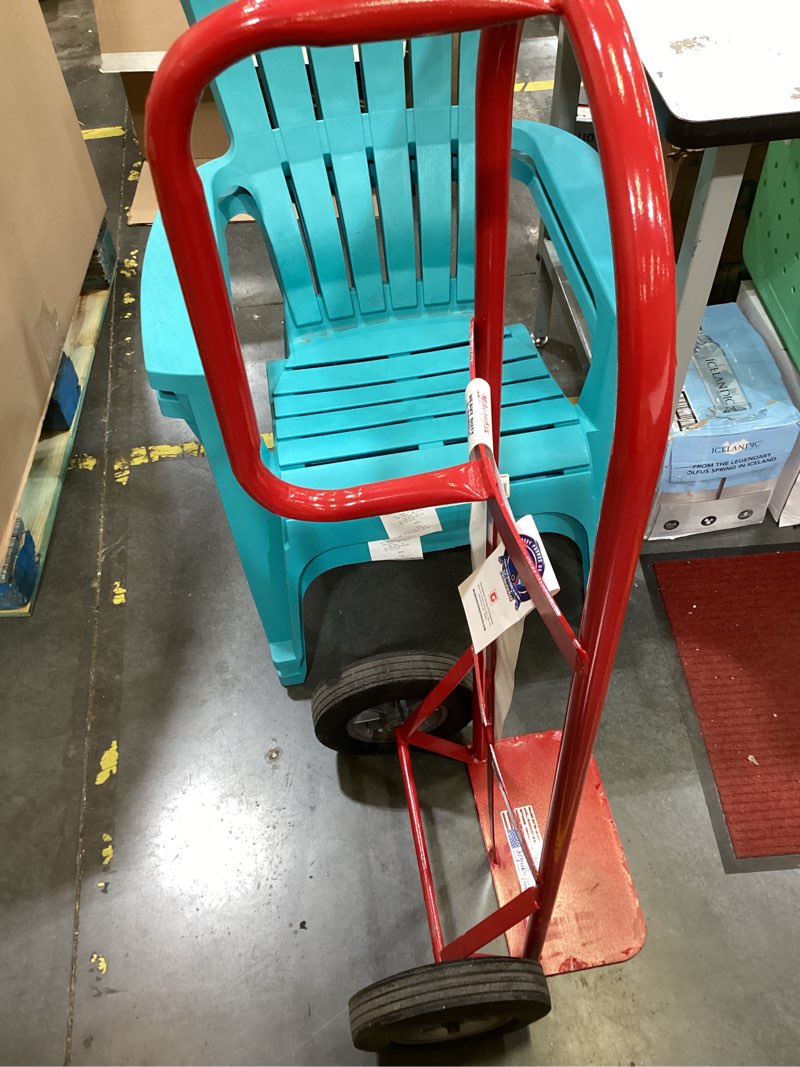 Condition photo showing As Is for milwaukee 800-lb capacity 2 -wheel red steel heavy duty hand truck