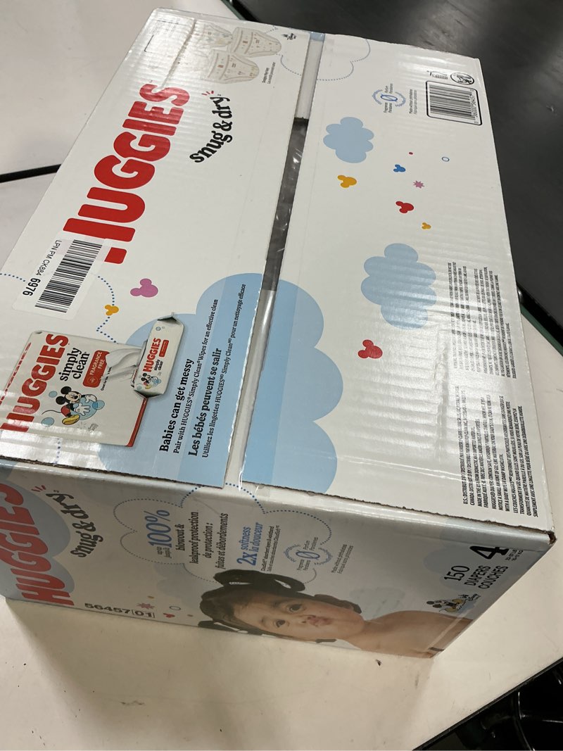 Condition photo showing New/Like New for Huggies Size 4 Diapers, Snug & Dry Baby Diapers, Size 4 (22-37 lbs), 150 Count, Packaging May Vary Size 4 150