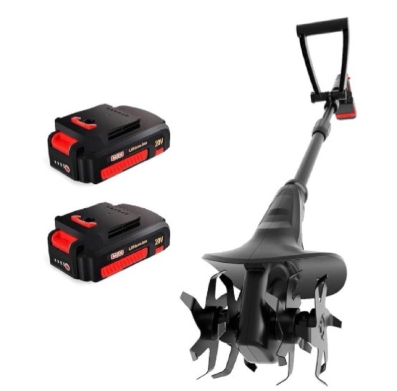 MZK 20V Cordless Tiller Cultivator with Steel Tines,8-inch Wide Battery Powered Garden Cultivator, 360RPM Electric Tiller for Lawn/Gardening/Soil Cultivation(2 * 2AH Battery&Charger Included),TC08D01