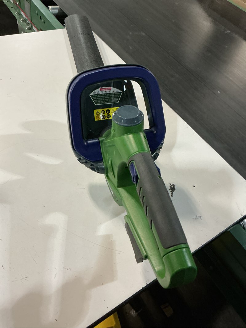 Condition photo showing As Is for cordless hedge trimmer with battery and charger, 20v battery powered hedge trimmer, 22" dual-action blade, lightweight electric bush trimmer for shrubs, garden & yard