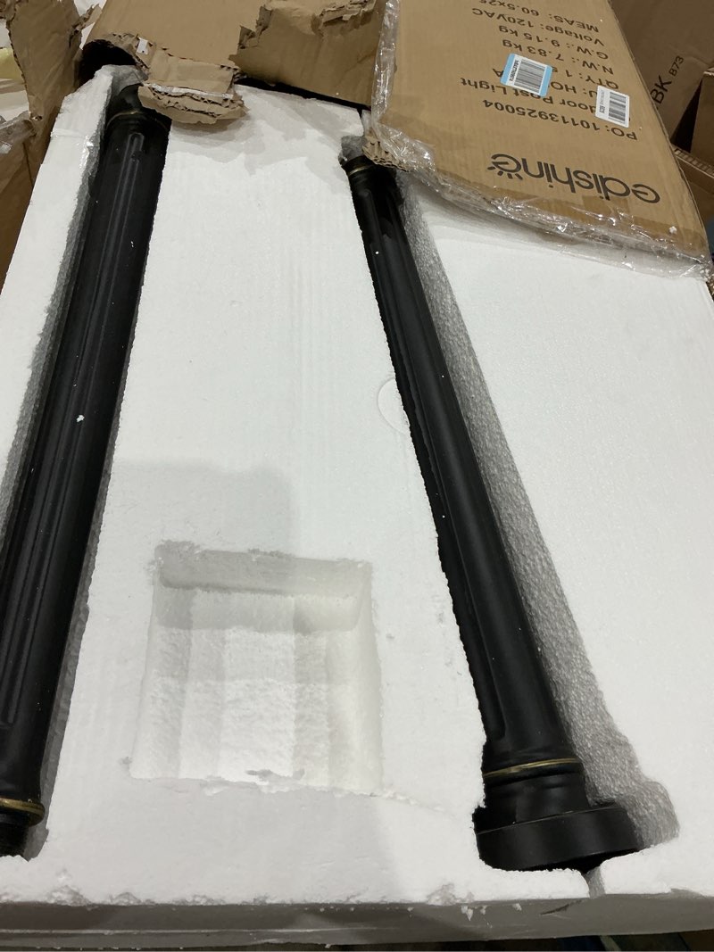 Condition photo showing As Is for edishine outdoor lamp post light 3-head, thickened aluminum dusk to dawn street light post with water ripple glass, retro roman pole lighting fixture for backyard garden patio driveway
