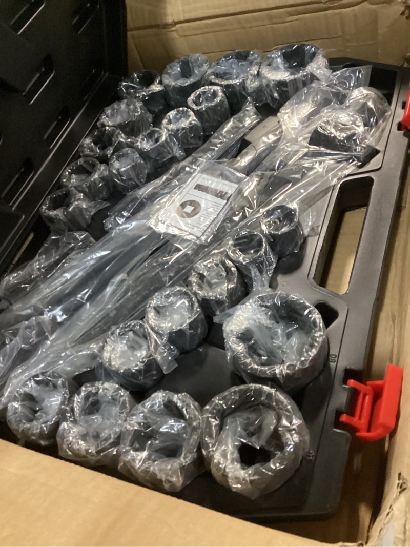 Condition photo showing Good Condition for 3/4-Inch Drive Jumbo Master Impact Socket Set, SAE and Metric Shallow-Socket Tool Set, SAE 7/8" to 2" and Metric 22 to 50 mm Sockets with Extension Bars and Ratchet Handle, 27 pieces