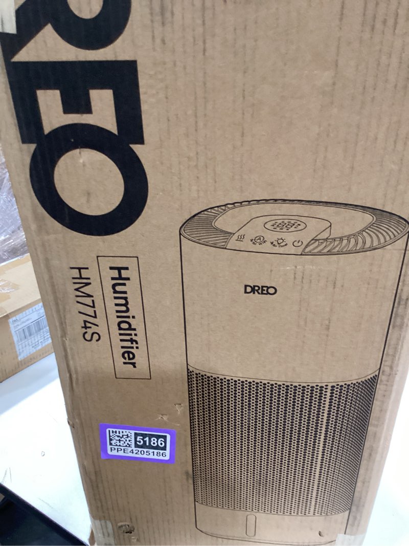 Condition photo showing As Is for dreo humidifiers for bedroom, 3l top fill 30h & 26db quiet runtime for large room, cool mist ultrasonic humidifier with humidity sensor, night light for home, baby, nursery, plants, new edition pearl white