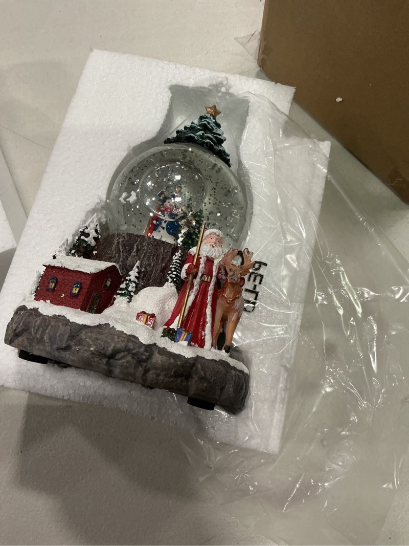Condition photo showing Good Condition for christmas snow globes swirling glitter snowman snow globe lantern lighted musical water lantern with 8 songs for christmas decoration gifts