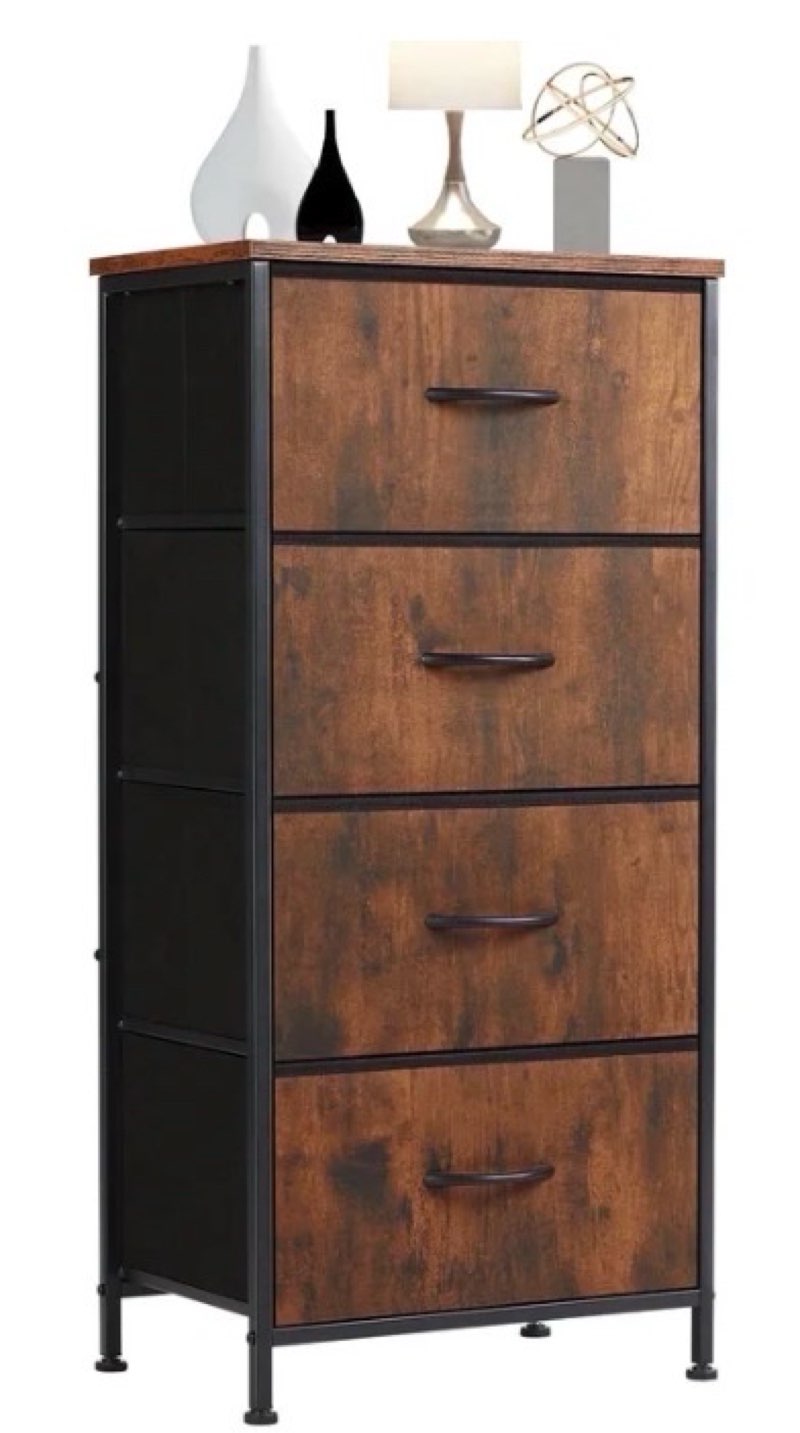 edx 4 drawer fabric dresser for bedroom, tall chest of drawer organizer storage cabinet for closet, entryway, rust brown