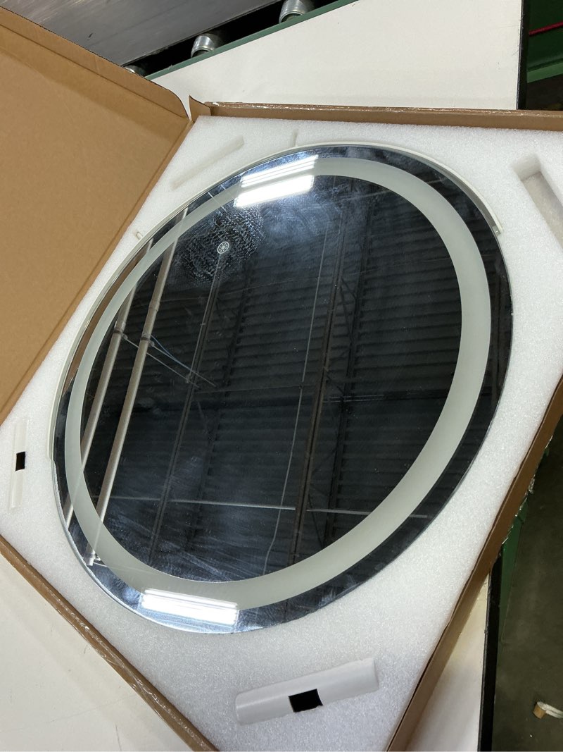 Condition photo showing Good Condition for rolove makeup mirror with lights, 18 inch vanity mirror with lights, lighted makeup mirror, smart touch control round lighted vanity mirror, tabletop ? desk mirror, gifts for women, wife, mom, girls white 18"l x 18"w