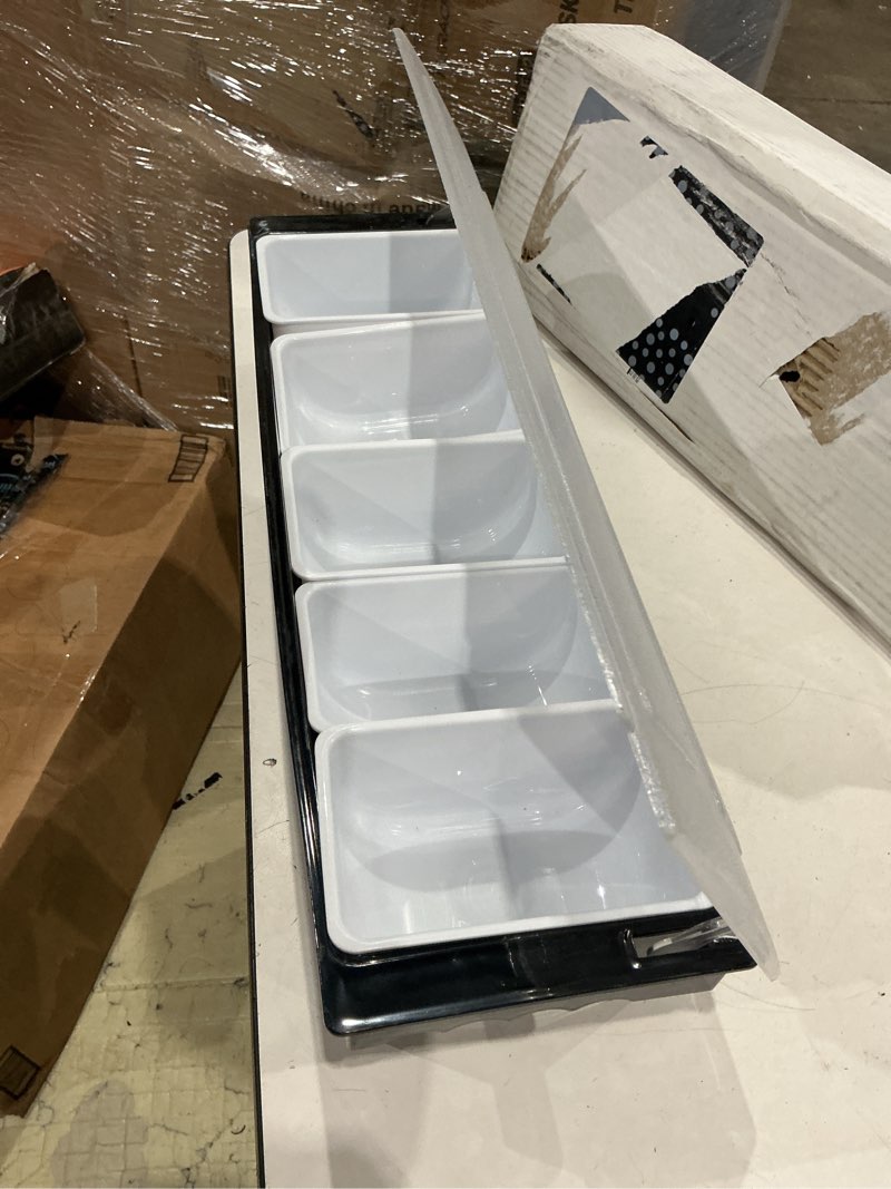 Condition photo showing Good Condition for condiment tray, 4/6 condiment containers seasoning rack spice pots seasoning box with cover chilled condiment server caddy for home bar(4 grids)