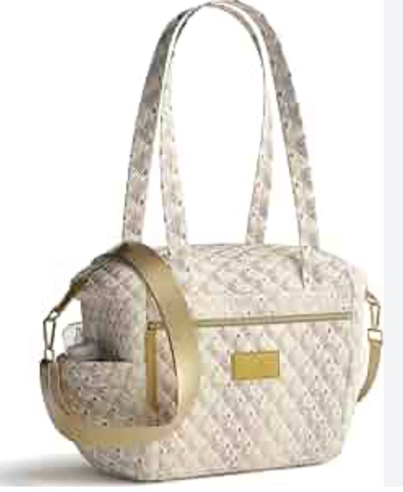 Quilted Tote Bag with Insulated Bottle Pockets - Functional & Fashionable Diaper Bag for Women, Removable Shoulder Strap in 4 Cute 