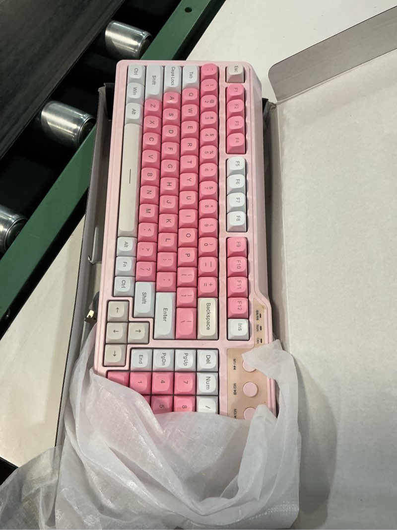 Condition photo showing Good Condition for aula 99 key keyboard, wireless gaming keyboard bluetooth computer keyboards creamy cute with number pad rgb backlit tri-mode bt/2.4ghz/usb-c - pink