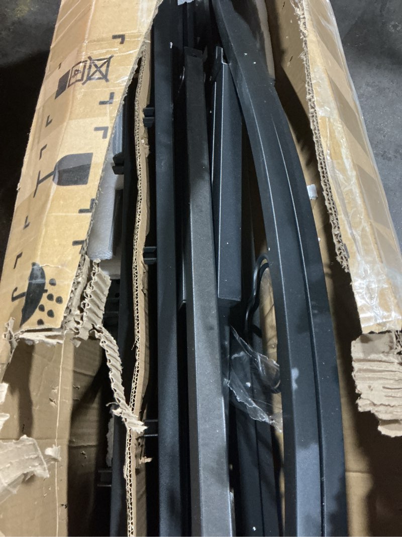 Condition photo showing As Is for (Similar to stock photo ) (size unknown ) Amazon Basics Industrial Metal Bed Frame with Headboard and Wood Slats, 14 Inches High, Queen, Black