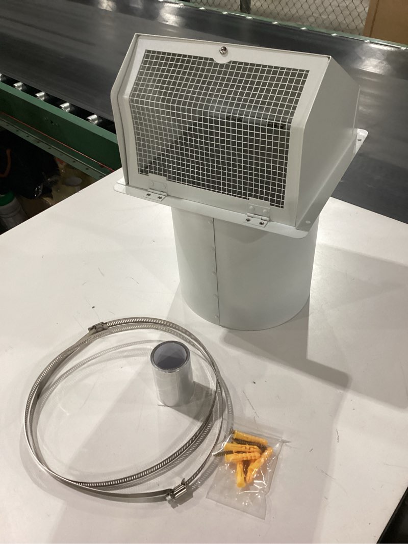 Condition photo showing New/Like New for hooded wall vent cover with screen and damper galvanized steel outside wall exhaust vent cover cap for kitchen range hood dryer hvac duct exterior ventilation and air exhaust (white, 8 inch)