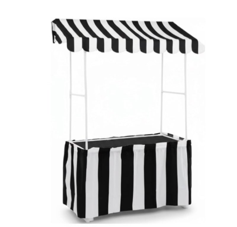 carnival tablet tent kit circus party decoration include tabletop hut, tent canopy, stripe table skirts, tablecloth for carnival party supplies decorations(black and white)