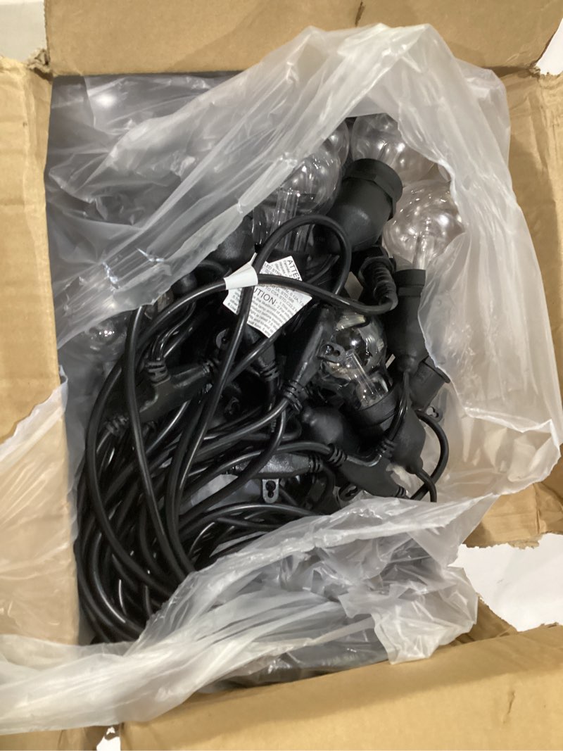Condition photo showing As Is for 96ft outdoor patio lights color changing, rgb led string lights with 32 e26 shatterproof edison bulbs, dimmable patio string lights for backyard garden, 2 remote controllers plug a55 96ft, not tested