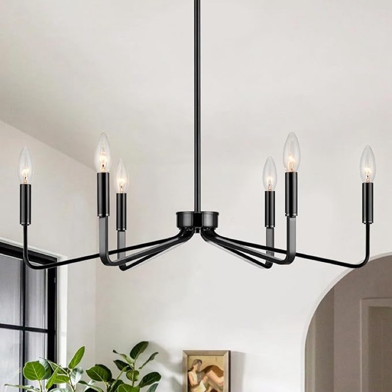 Black Chandelier for Dining Room, 6-Light Farmhouse Kitchen Light Fixtures Over Table, 26" Rustic Candle Chandelier for Bedroom, Foyer, Hall, Living Room, Entryway