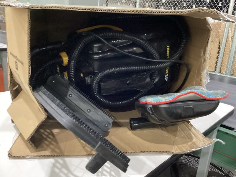 Condition photo showing As Is for USED NOT TESTED McCulloch MC1385 Deluxe Canister Steam Cleaner, 2-Hour Runtime, Chemical-Free, 23 Accessories: Mop Head, Brushes & More - Built for Home, Tile, Carpet, Furniture, & Personal Car Detailing