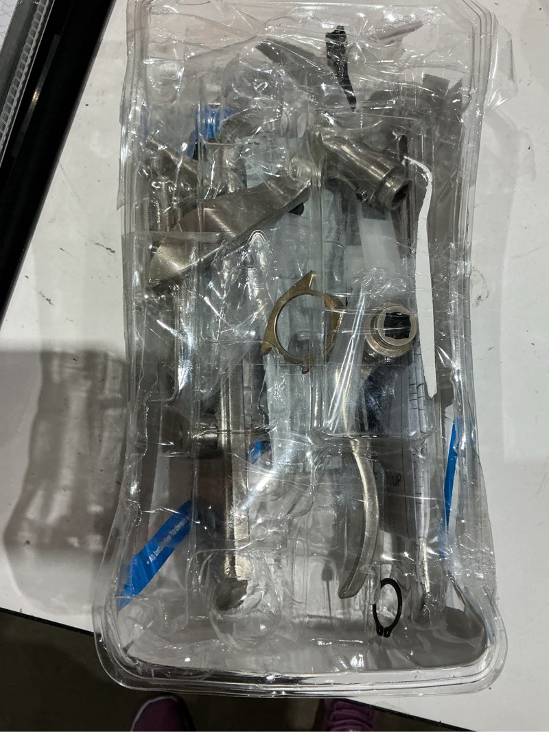 Condition photo showing As Is for serenade mortise keyed lever mount latch with deadbolt for screen and storm doors, satin nickel