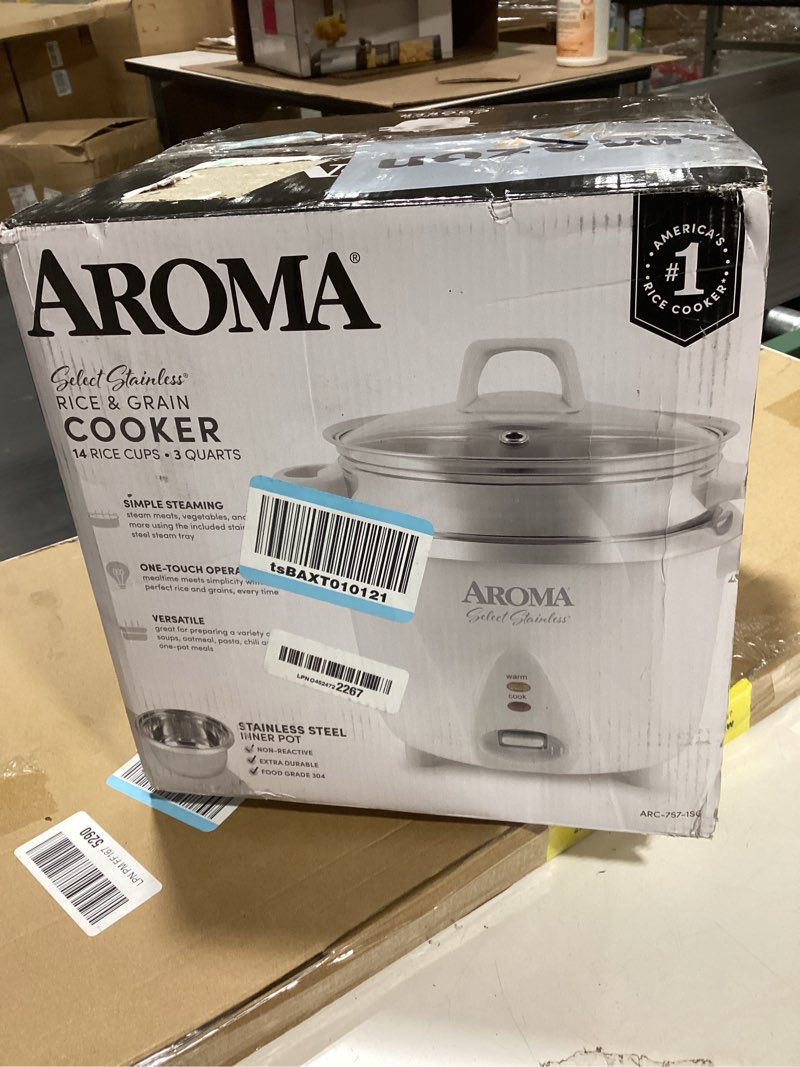 Condition photo showing Good Condition for Aroma Housewares 14-Cup (Cooked) / 3Qt. Select Stainless Pot-Style Rice Cooker, & Food Steamer, One-Touch Operation, Automatic Keep Warm Mode, White (ARC-757-1SG)