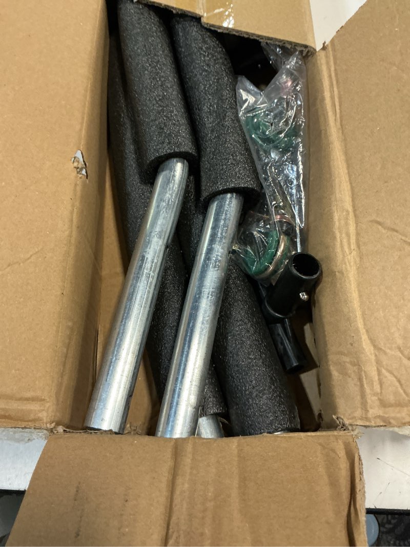 Condition photo showing As Is for 2pcs trampoline curved poles, universal trampoline replacement enclosure poles to fit 8-16ft curved pole frame, includes foam sleeve and hardware with 2 installation options