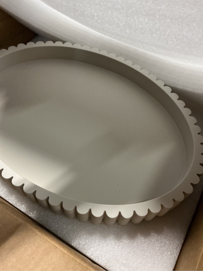 Condition photo showing Good Condition for oval tray for coffee table decor, 15" concrete tray, table centerpieces decorative trays for home decor, modern decorative trays for coffee tables, centerpiece trays, gray cream gray 15" x 11" x 1.5"