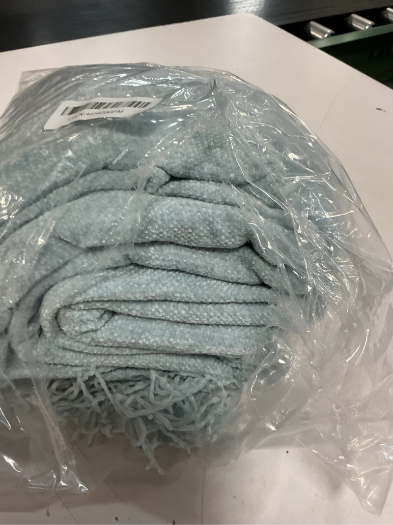 Condition photo showing Good Condition for cozecube chenille throw blanket for couch, cozy plush fuzzy decorative baby blue blanket with fringe tassels, lightweight throws for bed sofa gift home decor, 50"x60" 50"x60" baby blue