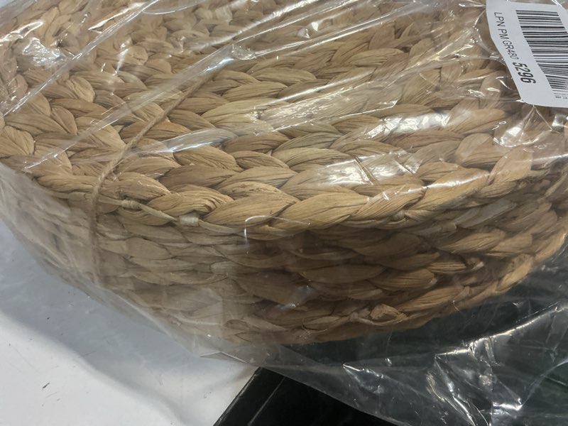 Condition photo showing Good Condition for 6 pack, round woven placemats, natural water hyacinth wicker place mats, braided straw table mats, charger plates for dining table, fall, thanksgiving, christmas (13.8 inch) natural 13.8 inch (set of 6)