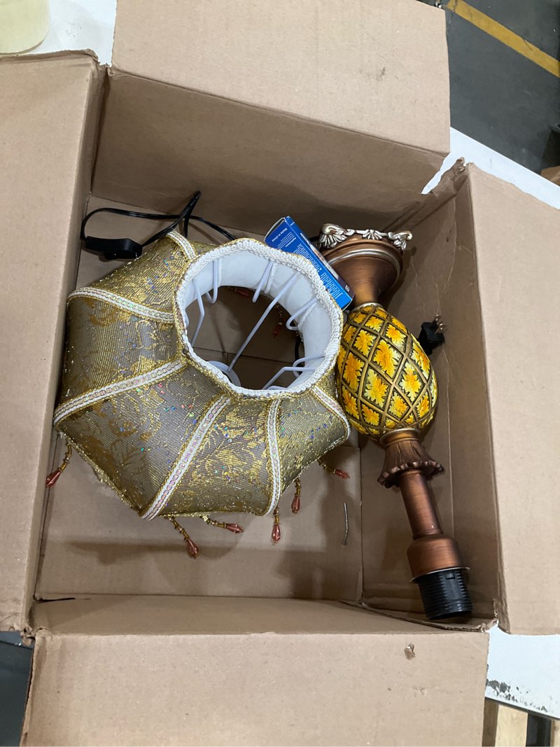 Condition photo showing Good Condition for european style table lamp vintage bedside lamps handmade floral fabric lampshade with crystal pendants desk lamps for bedroom living room