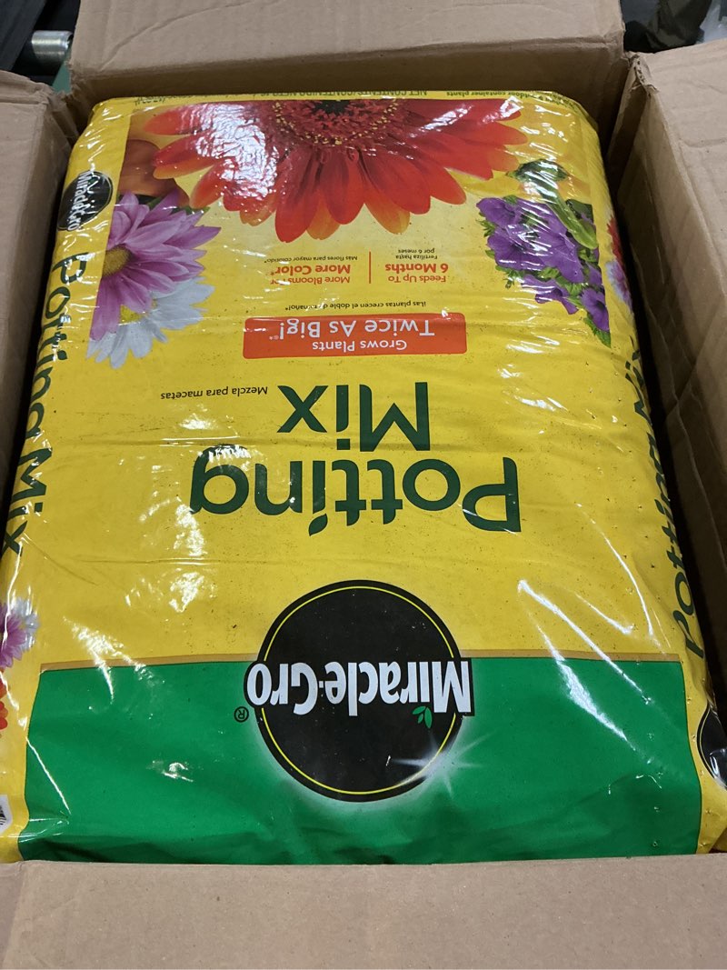Condition photo showing New/Like New for miracle-gro potting mix - for container plants, flowers, vegetables, shrubs, annuals, perennials, potting soil mix, feeds up to 6 months, 16 qt. (2-pack) 0.53 cu. ft. 16 qt