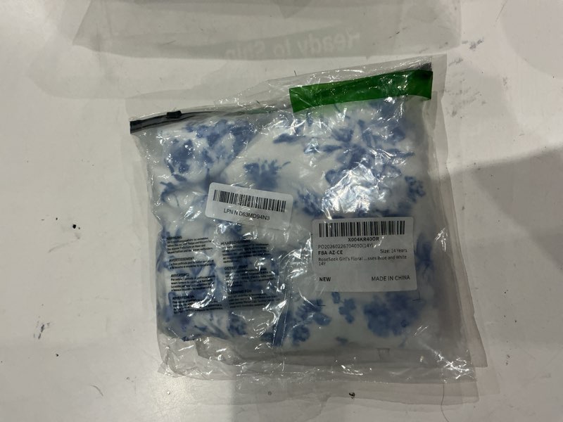 Condition photo showing Good Condition for roseseek girl's formal cute dresses floral mesh ruched mini dress spaghetti strap vacation summer dresses 14 years blue and white