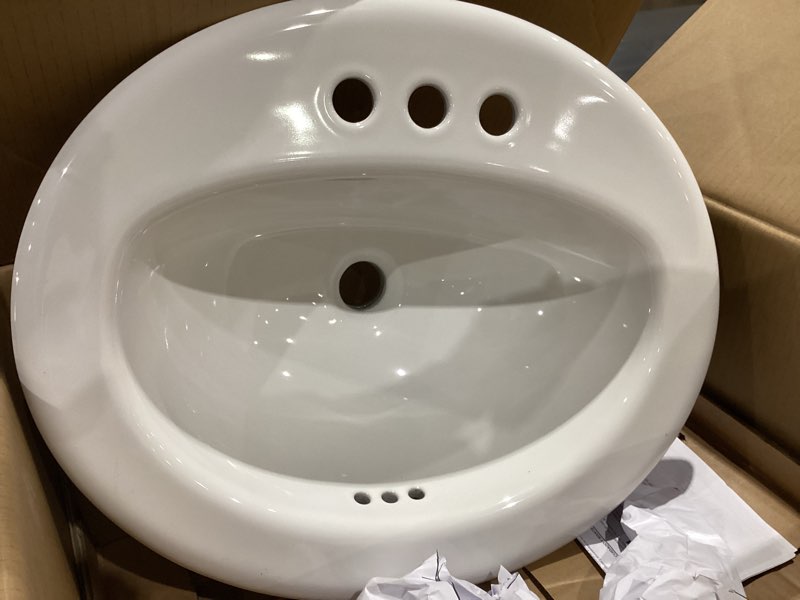Condition photo showing Good Condition for project source vitreous china drop-in oval white bathroom sink (20-in x 17-in)