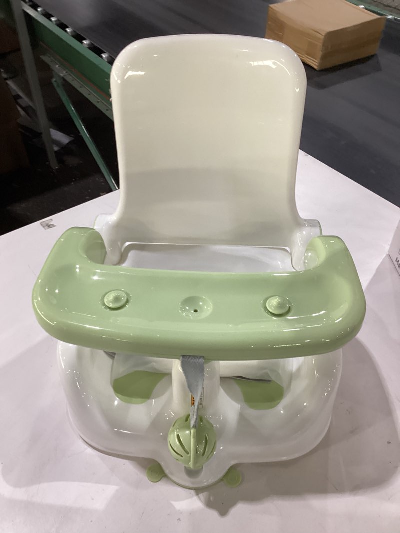Condition photo showing New/Like New for baby bath seat with sitting & lying 2 modes, 3-speed adjustment, powerful suction cups, infant bathtub chair with washable pillow, folding and hanging