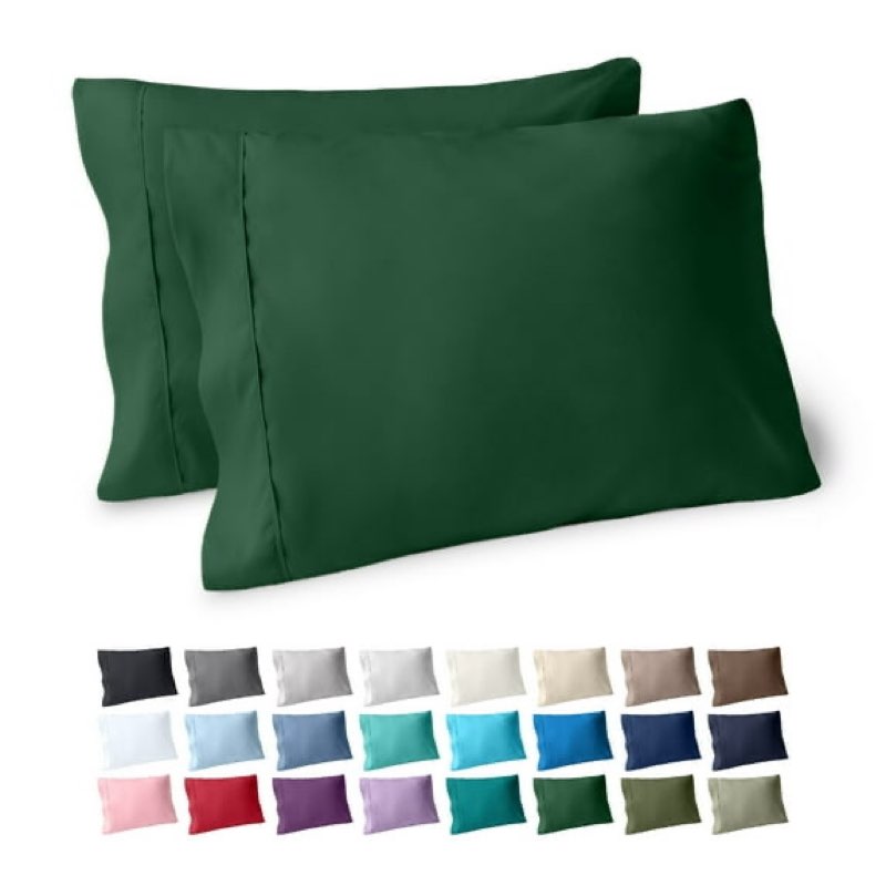 bare home pillowcase set - premium 1800 collection - double brushed - ultra soft - standard size, forest green, 2 count
