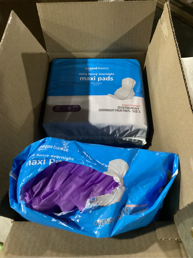 Condition photo showing Good Condition for Amazon Basics Thick Maxi Pads with Wings for Periods - Extra Heavy Overnight Absorbency, Unscented, Size 5, 80 Count (4 Packs of 20) (Previously Solimo) Size 5 80
