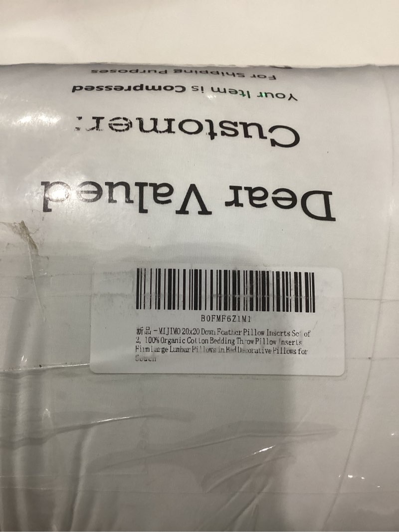 Condition photo showing New/Like New for MIJIMO 20x20 Down Feather Pillow Inserts Set of 2, 100% Organic Cotton Bedding Throw Pillow Inserts 