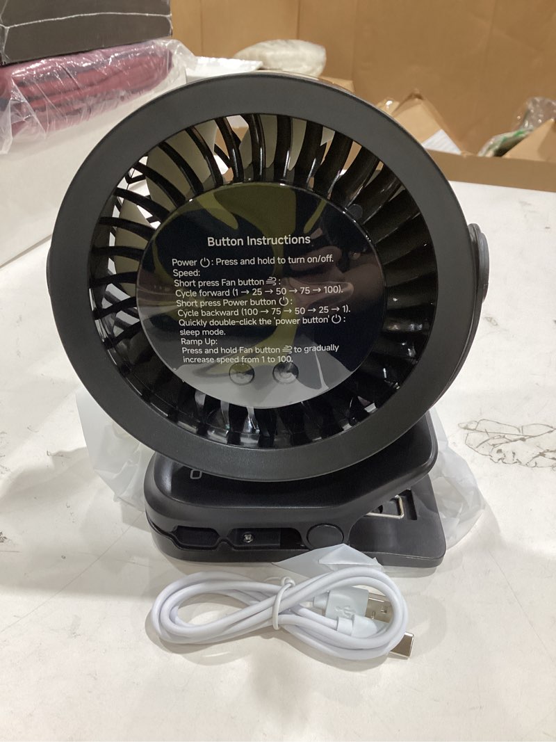 Condition photo showing Good Condition for kimmoo portable clip on fan, 100-speed rechargeable usb fan with led display, 360° rotation & strong airflow desk fan, up to 17 hours small battery fan for outdoor travel camping treadmill car (black)
