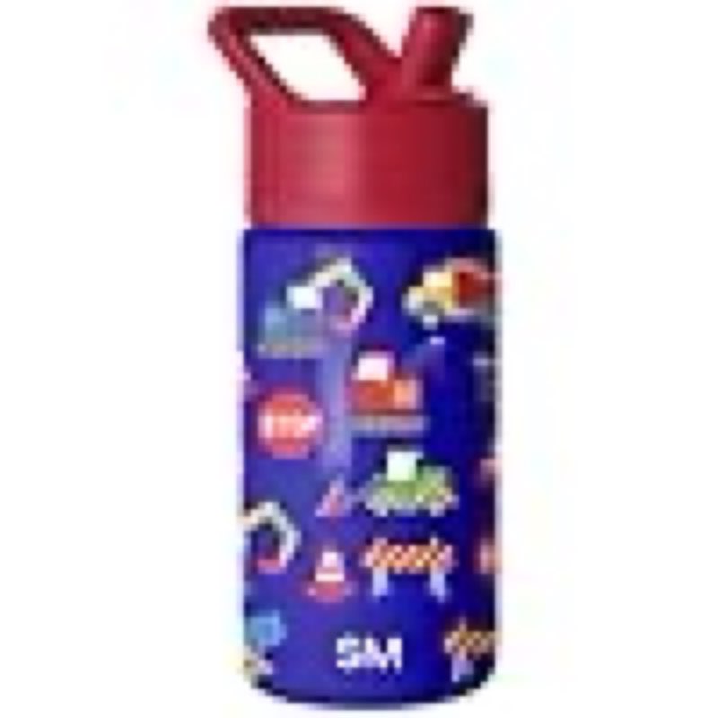 simple modern kids summit water bottle with straw lid | 14oz stainless steel cup insulated tumbler for toddlers, school | under construction