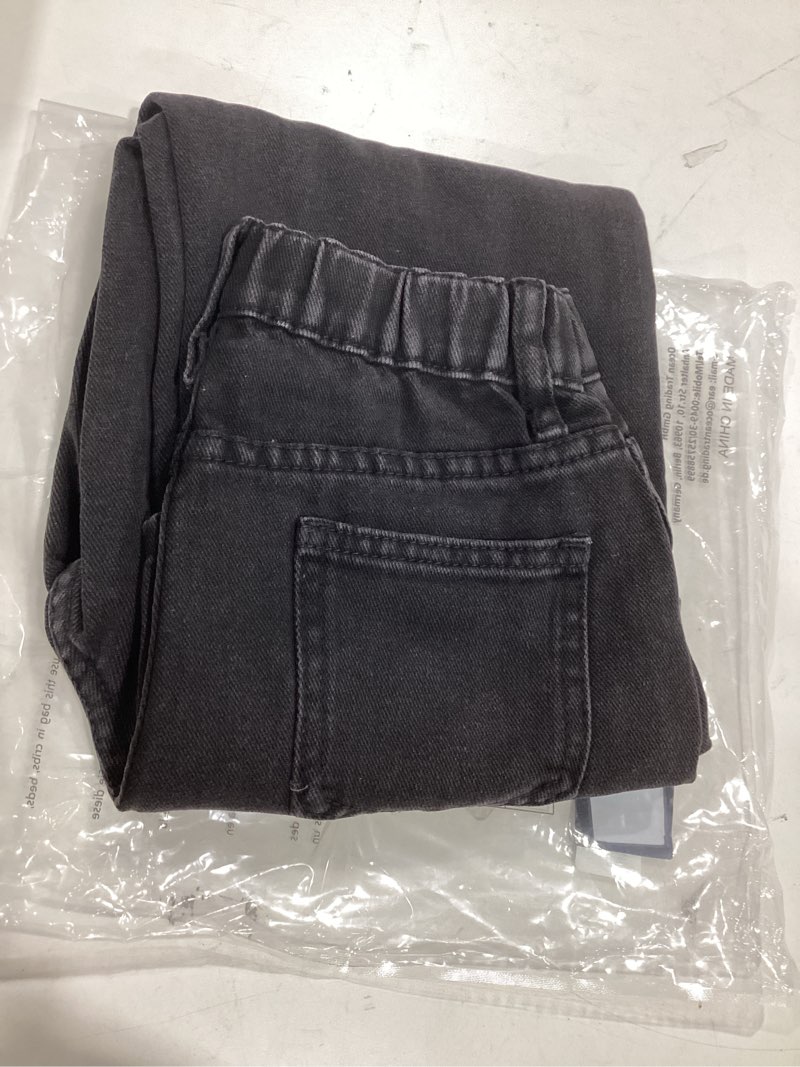 Condition photo showing New/Like New for haloumoning girl’s elastic waist jeans straight leg demin pants casual stretch long pants with pockets 5-14 years 7-8 years black
