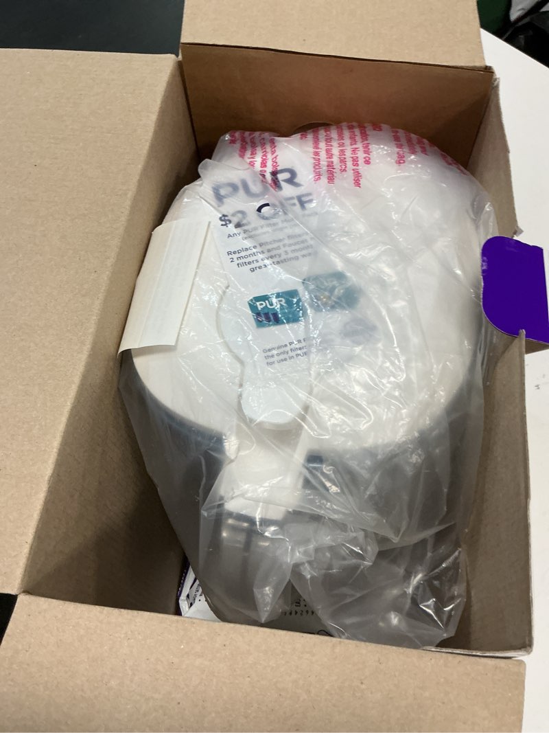 Condition photo showing Good Condition for pur 11-cup water pitcher, 1 filter, cleaner, great-tasting water, dishwasher safe, powerful filtration, filter change light indicator, lockfit cap design, white