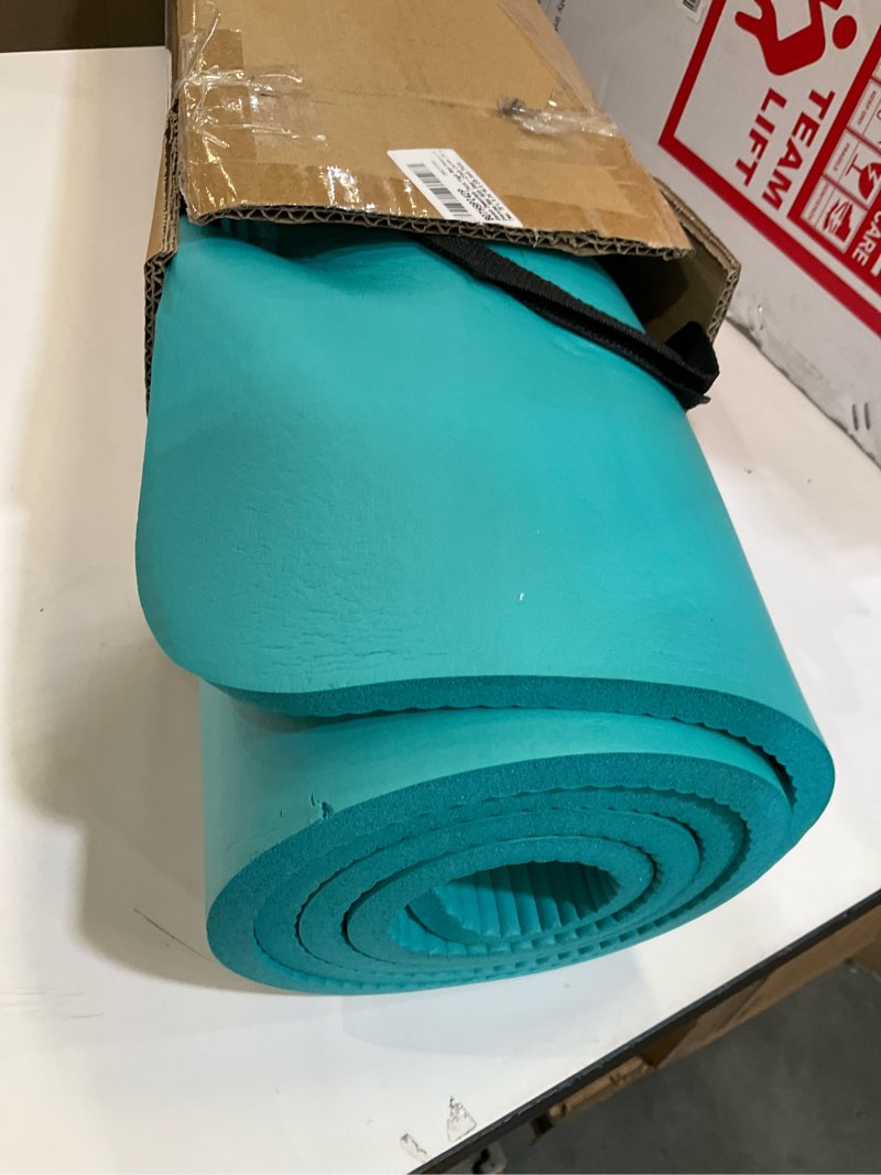 Condition photo showing As Is for gaiam yoga mat, pilates & exercise mat, thick 2/5" (10mm) workout mat with easy-cinch carrying strap for home & gym workouts teal 2/5" (10mm)