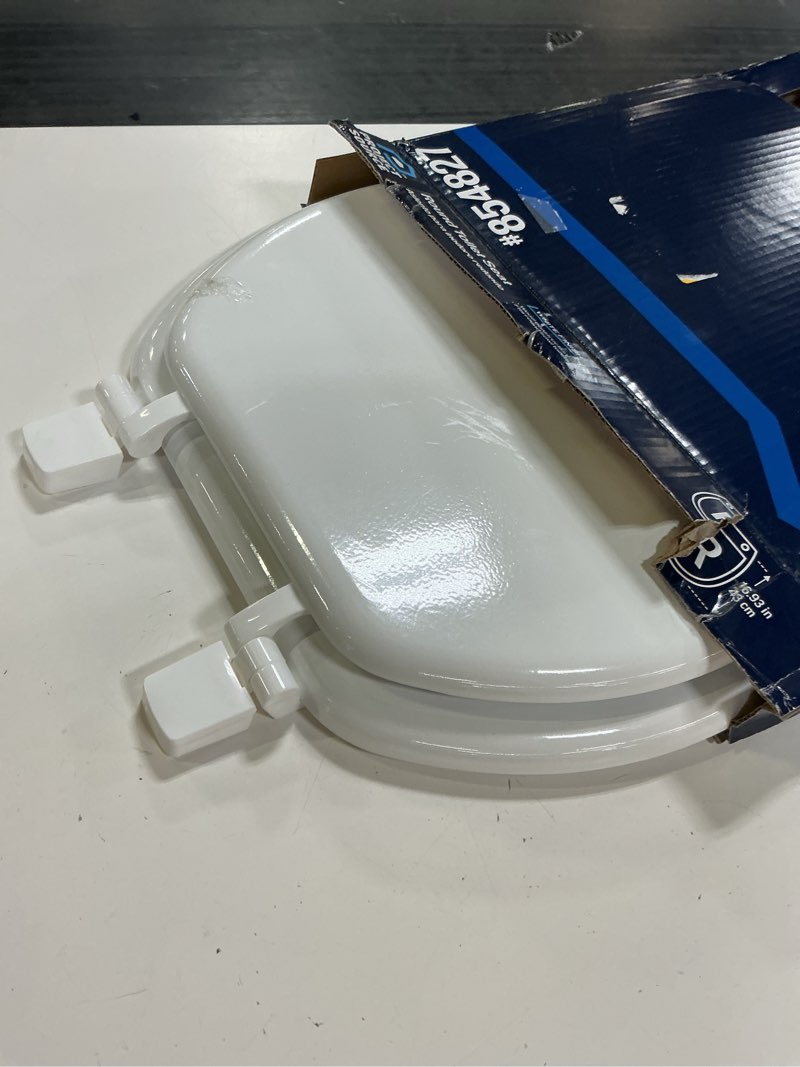 Condition photo showing As Is for project source wood white round toilet seat