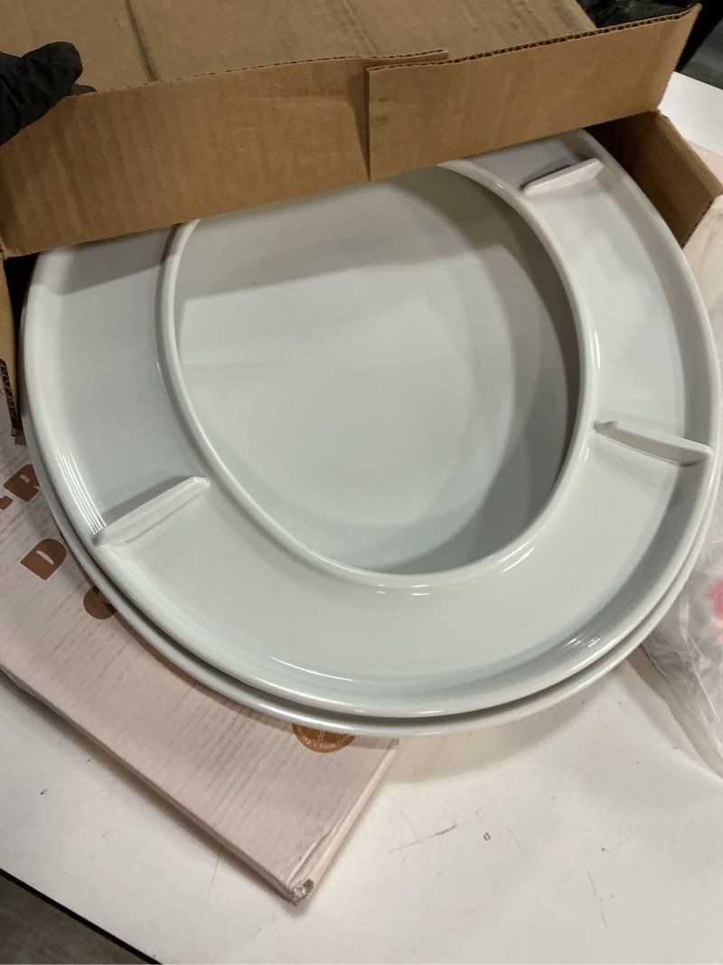 Condition photo showing As Is for Mayfair Caswell Modern Slow Close Toilet Seat, Easy Clean Hinges and Durable Plastic Seat, Made in USA, Round, White Round 1 Seat