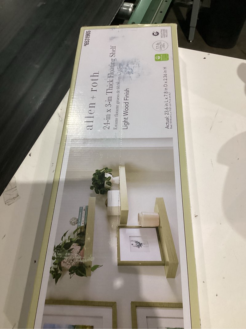 Condition photo showing As Is for 24-in x 3-in thick floating shelf