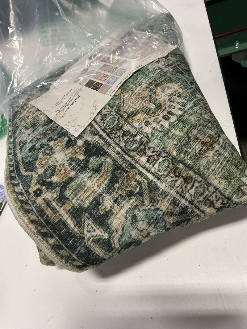 Condition photo showing Good Condition for 4x4 round bedroom rug washable: living room rugs stain resistant non slip low pile soft small area rugs for bedroom kitchen entryway living room bedside office dorm kids room entrance 4' x 4' (round) black and green