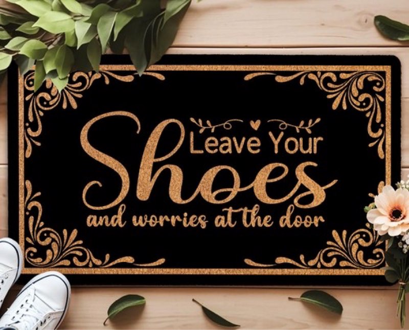 Leave Shoes & Worries at The Door Zen Doormat - Non-Slip 30x17 Inch Indoor/Outdoor Rug, Funny Take O