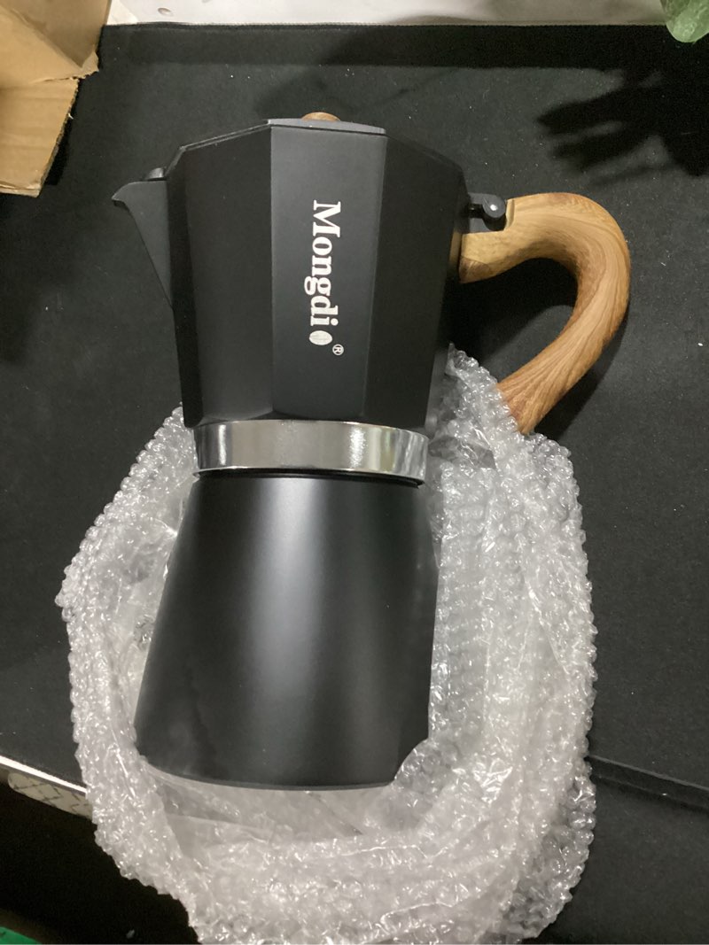 Condition photo showing New/Like New for mongdio stovetop espresso maker moka pot, cuban coffee maker stove top coffee maker moka italian espresso greca coffee maker brewer percolator, 12 espresso cups, 20 oz - black black 12 cup
